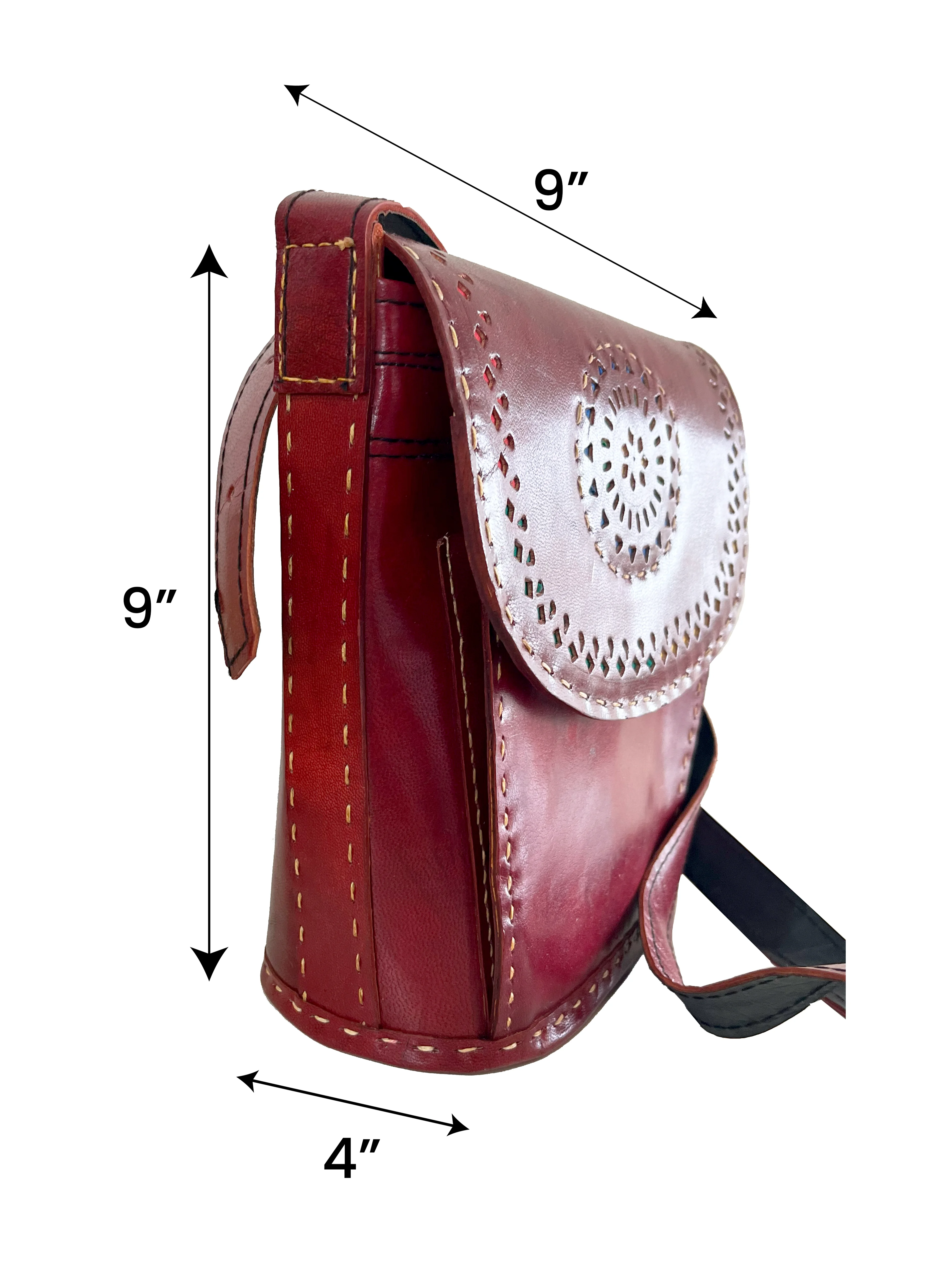 Handcrafted Kutchi leather Bucket shaped Sling Bag with Cutwork - Image 3