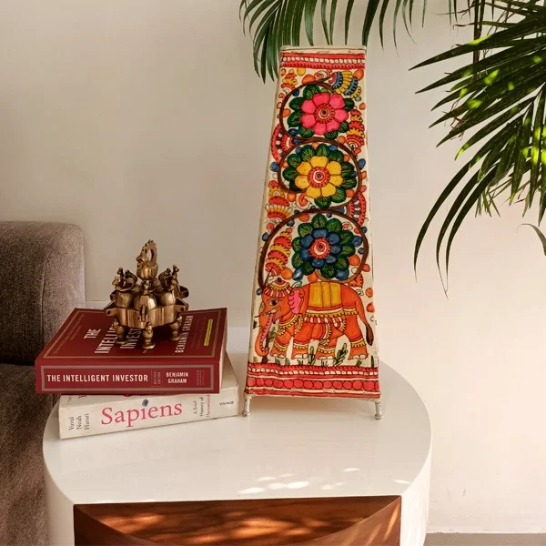 Hand Painted Leather Tall Lamp with holder and wire