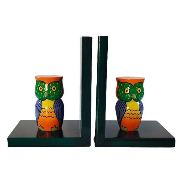 Handmade Wooden Colourful Owl Bookend - Image 2