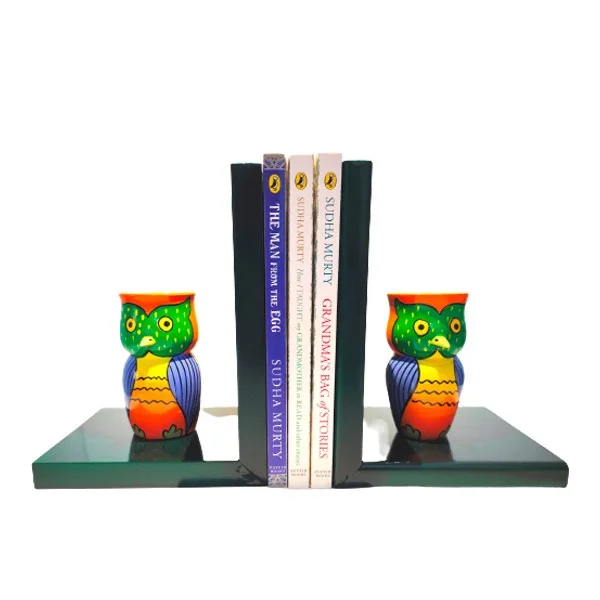 Handmade Wooden Colourful Owl Bookend