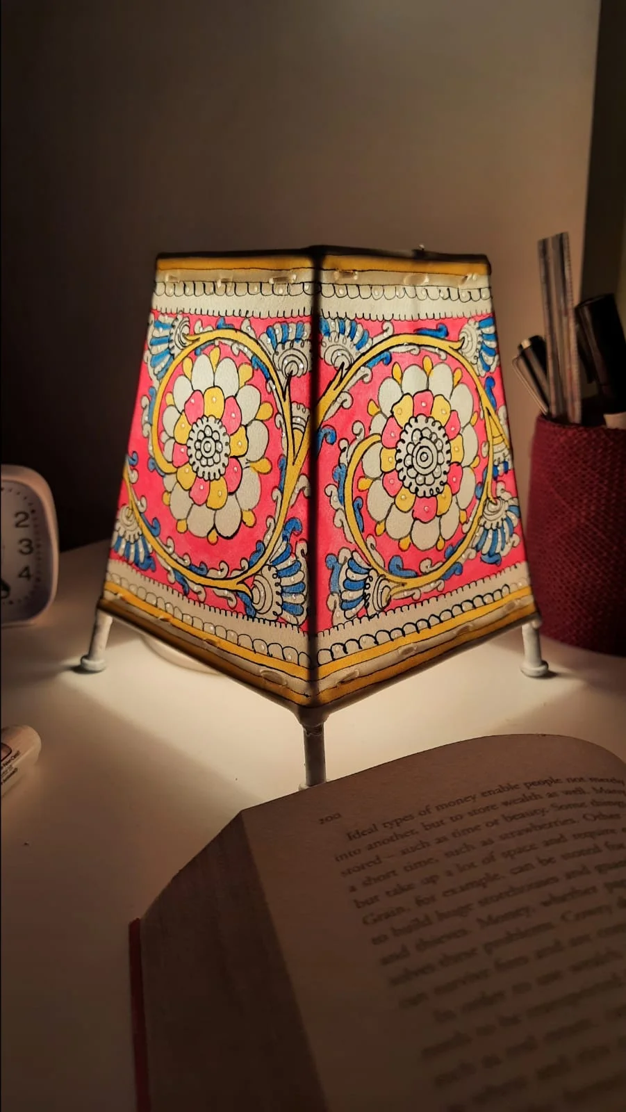 Hand Painted Leather Mini Lamp with holder and wire - Image 2