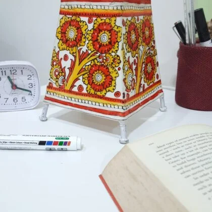 Hand Painted Leather Mini Lamp with holder and wire.