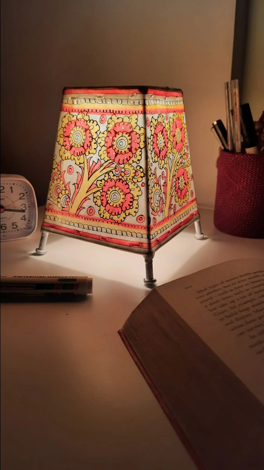 Hand Painted Leather Mini Lamp with holder and wire. - Image 2