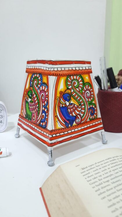 Hand Painted Leather Mini Lamp with holder and wire