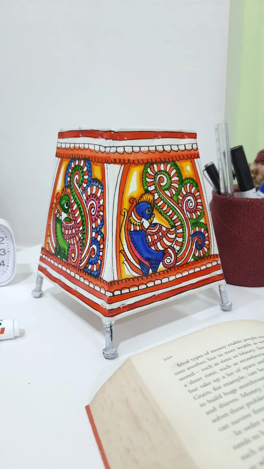 Hand Painted Leather Mini Lamp with holder and wire