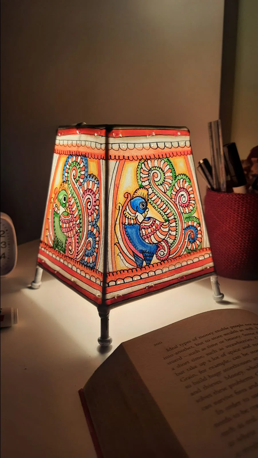 Hand Painted Leather Mini Lamp with holder and wire - Image 2