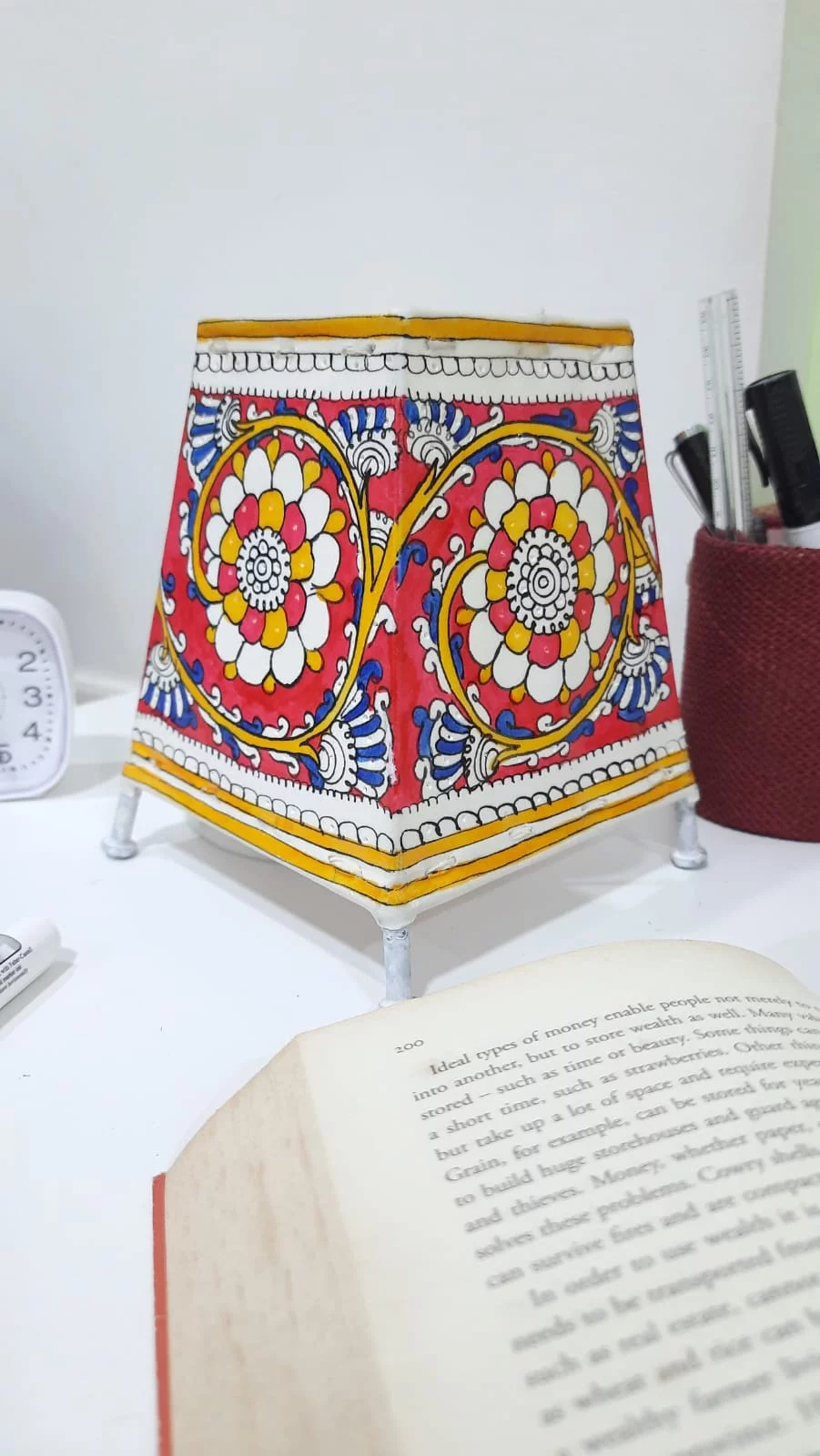 Hand Painted Leather Mini Lamp with holder and wire