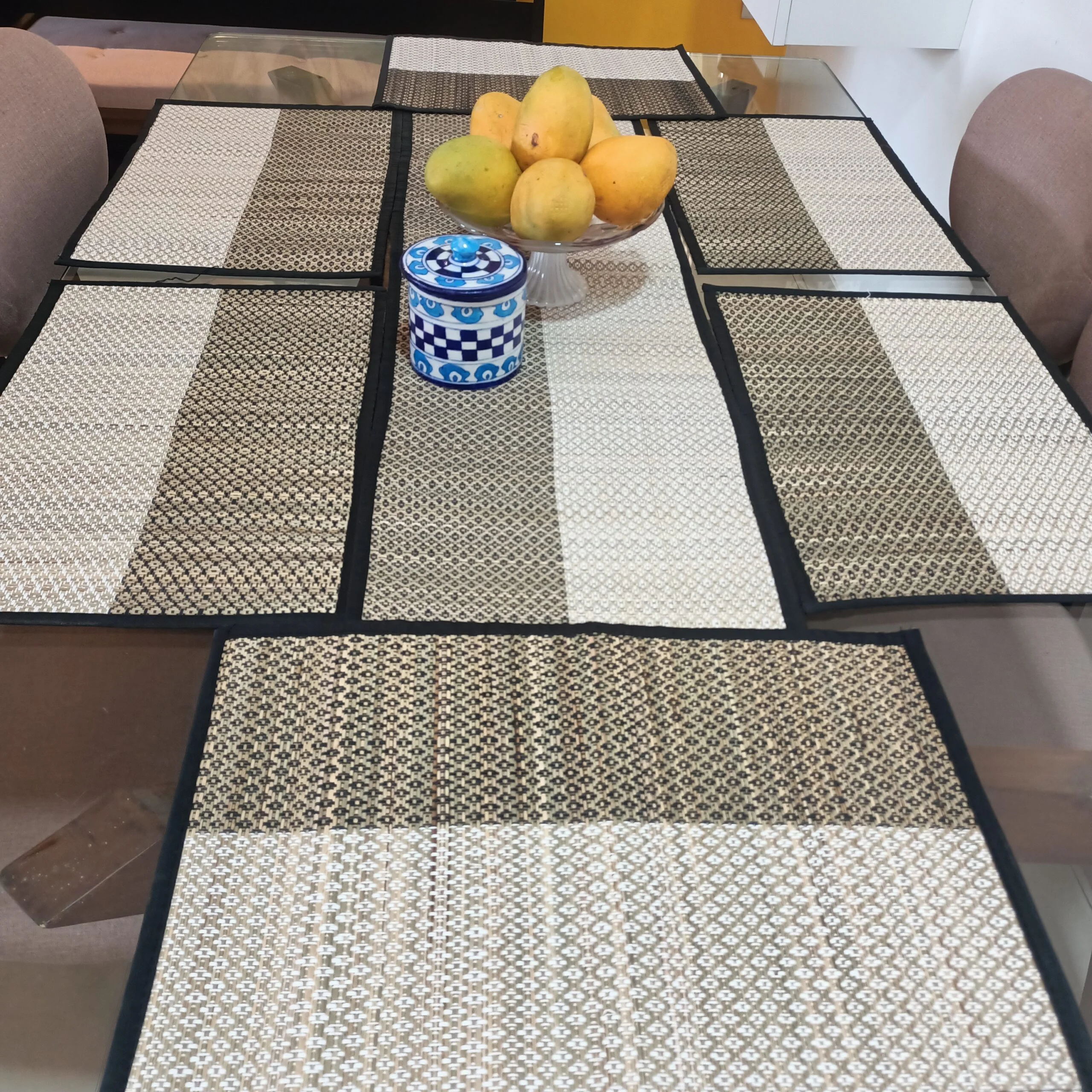 Madurkathi Handwoven Table Mat / Place Mat (Set of 6) with Table Runner