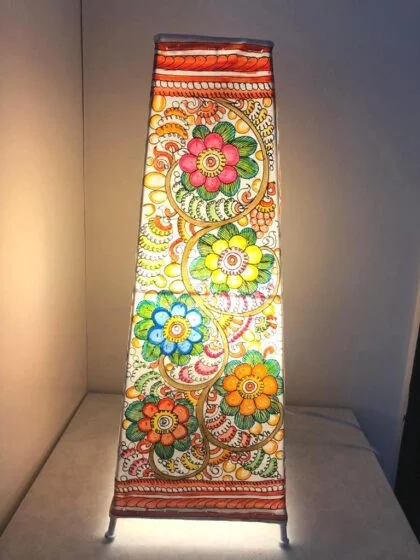 Hand Painted Leather Tall Lamp with holder and wire - Image 3