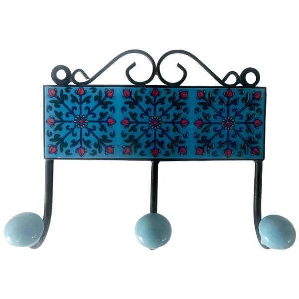 Blue pottery Handcrafted Hook (3 Peg)