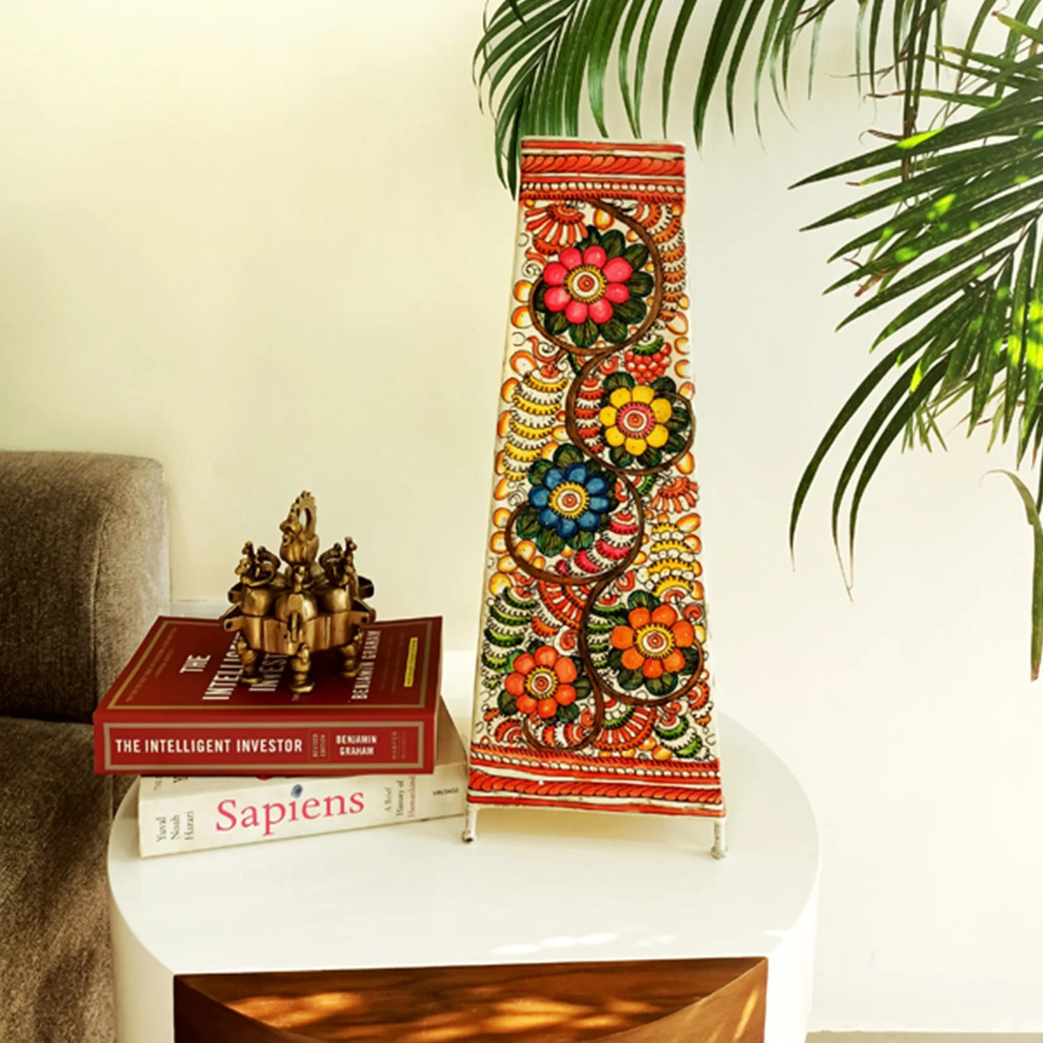 Hand Painted Leather Tall Lamp with holder and wire