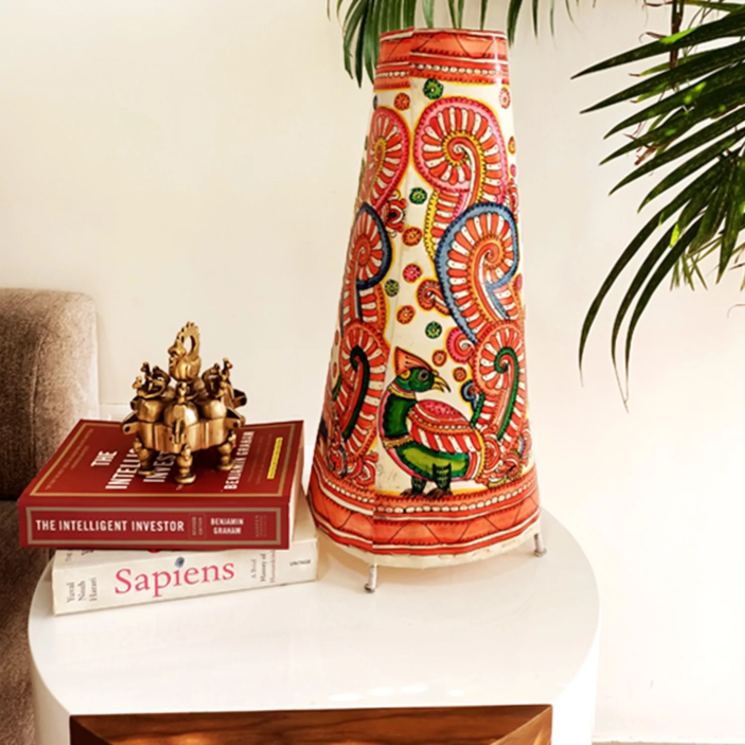 Hand Painted Leather Tall Lamp with holder and wire