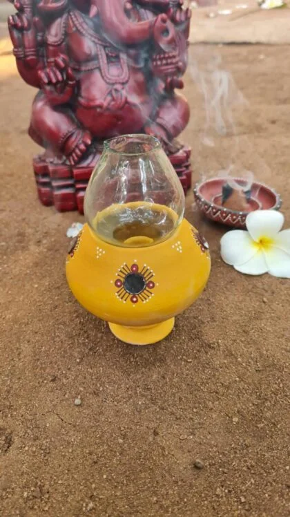 Hand Painted Terracotta Akhand Diya with Mirror work - Image 5