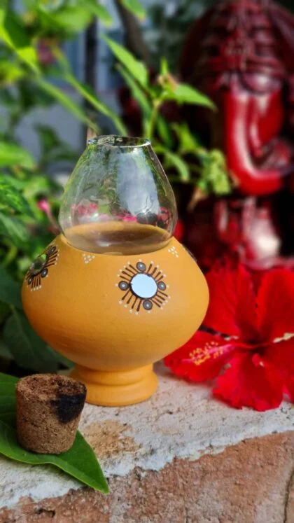 Hand Painted Terracotta Akhand Diya with Mirror work