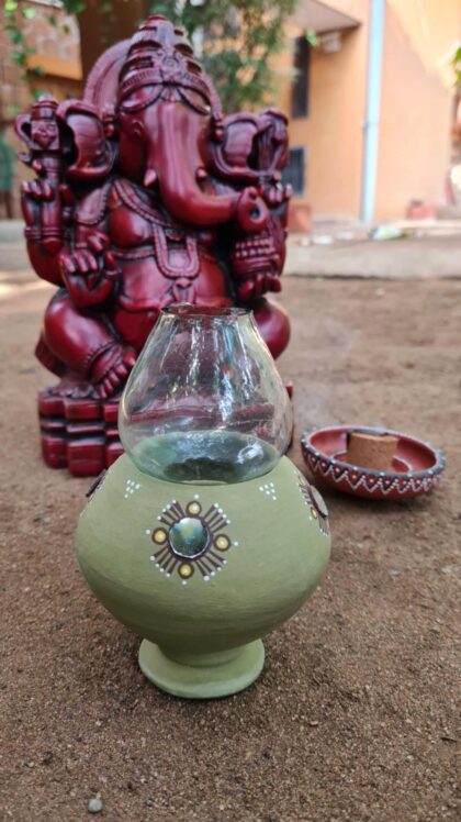 Hand Painted Terracotta Akhand Diya with Mirror work - Image 5