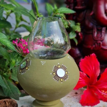 Hand Painted Terracotta Akhand Diya with Mirror work