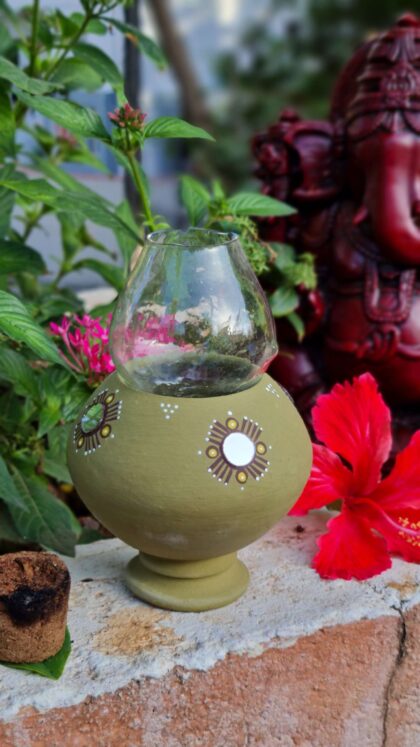 Hand Painted Terracotta Akhand Diya with Mirror work