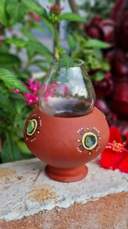 Hand Painted Terracotta Akhand Diya with Mirror work - Image 4