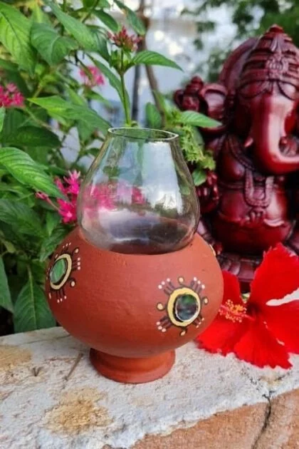 Hand Painted Terracotta Akhand Diya with Mirror work