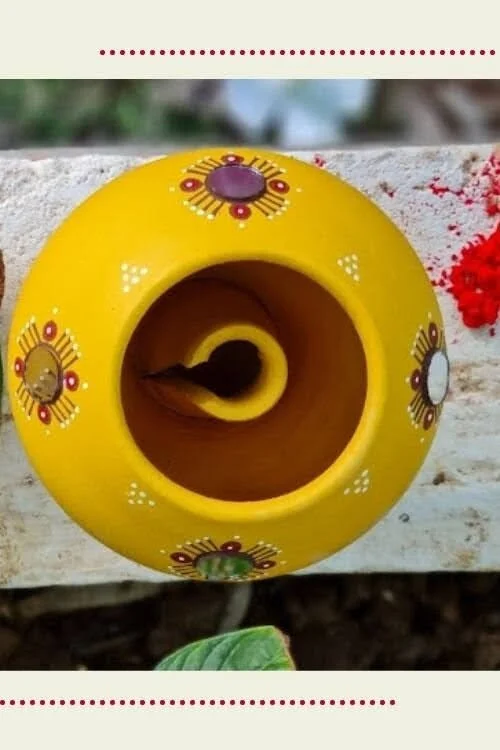 Hand Painted Terracotta Akhand Diya with Mirror work - Image 2