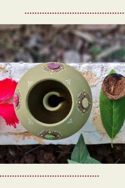 Hand Painted Terracotta Akhand Diya with Mirror work - Image 2