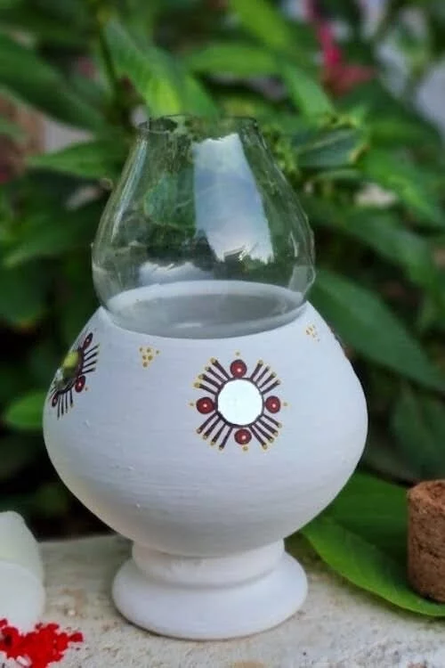 Hand Painted Terracotta Akhand Diya with Mirror work