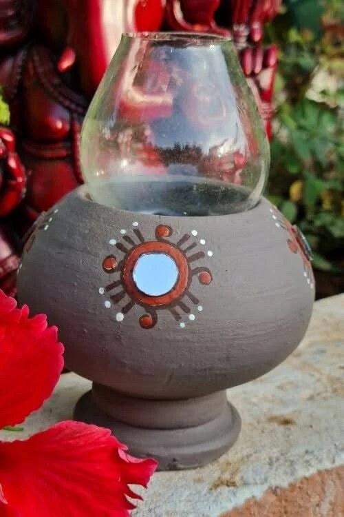 Hand Painted Terracotta Akhand Diya with Mirror work - Image 5