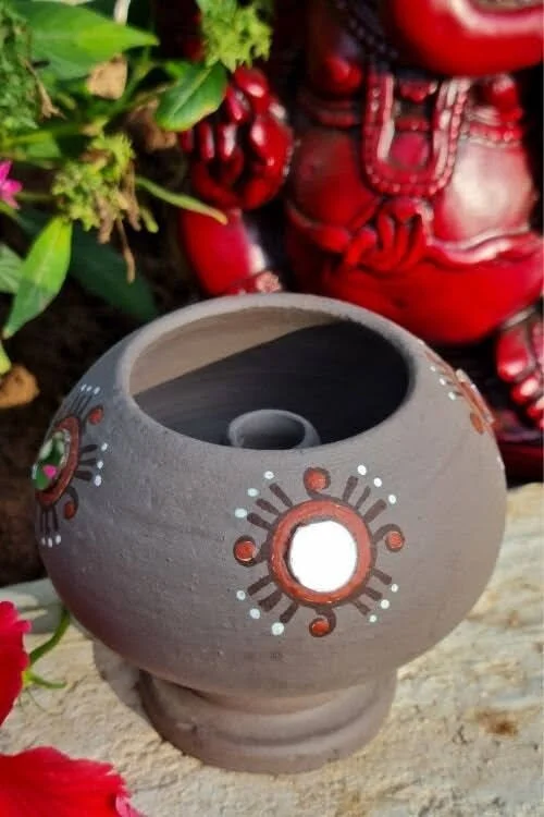 Hand Painted Terracotta Akhand Diya with Mirror work - Image 3