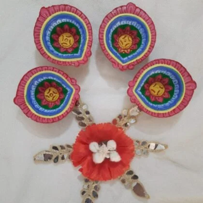 Hand Painted Terracotta Diya (Set of 4)