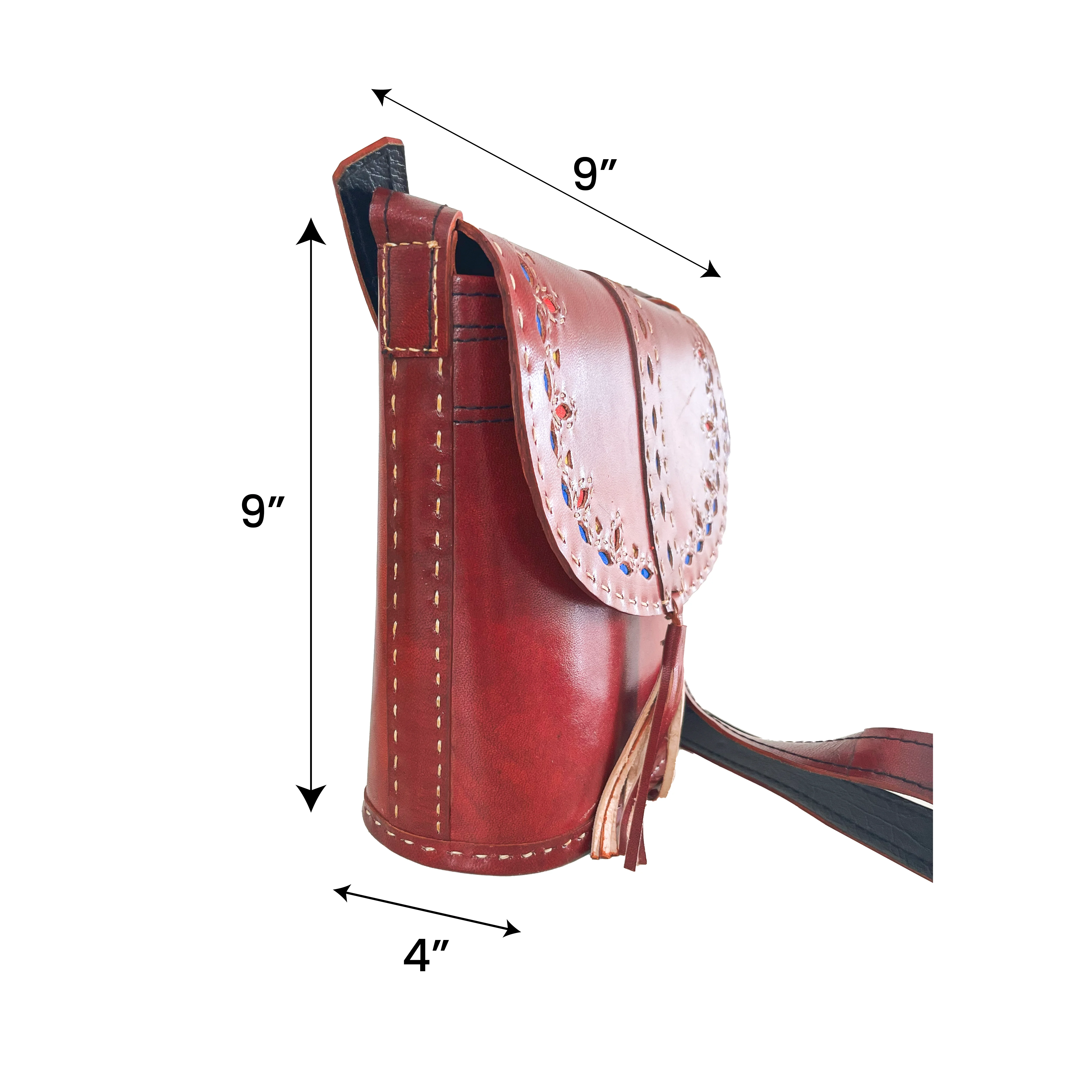 Handcrafted Kutchi leather Bucket shaped Sling Bag with Cutwork - Image 4