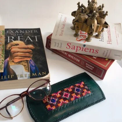 Kutchi leather Specs case with fine embroidery - Green