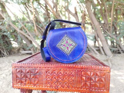 Kutchi Leather Moon-shaped Royal Blue Sling Bag