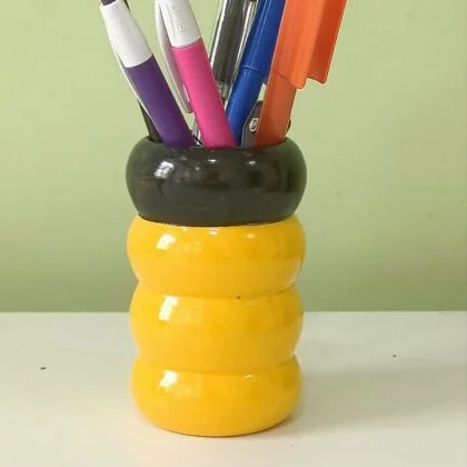 Handmade Wooden Pen Stand (Black-Yellow)