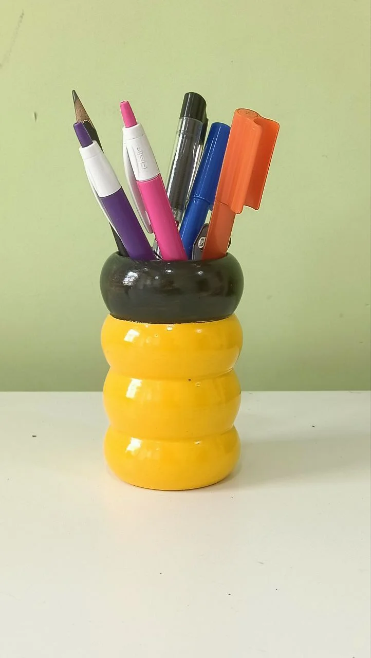 Handmade Wooden Pen Stand (Black-Yellow)