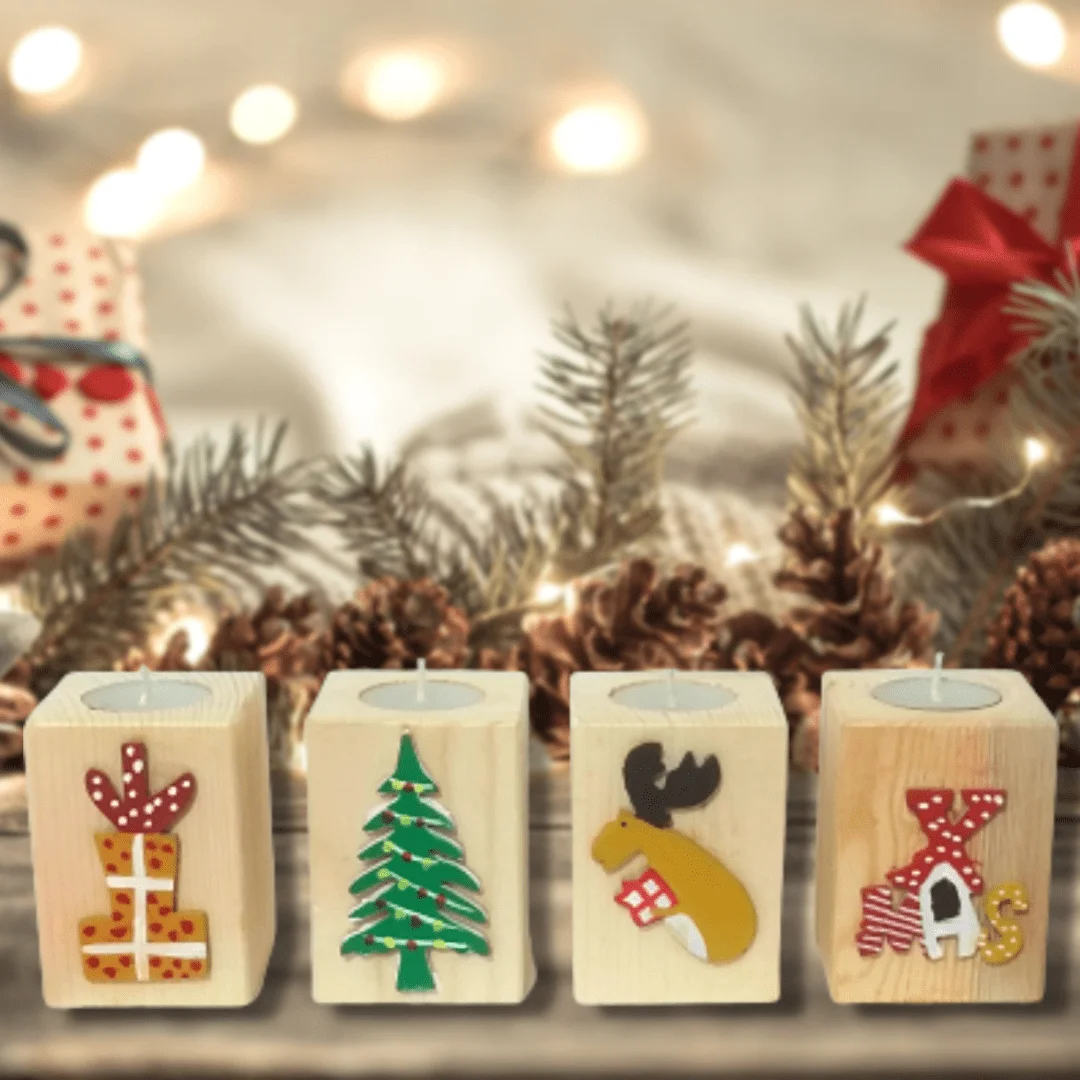 Handmade Wooden Christmas T-Light Candle Holder