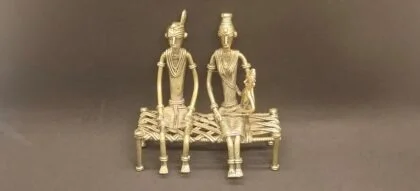 Handcrafted Dhokra Tribal Couple on Cot