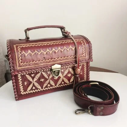 Handcrafted Kutchi Leather Box Sling Bag / Hut Bag with Premium Hand Embroidery - Image 7