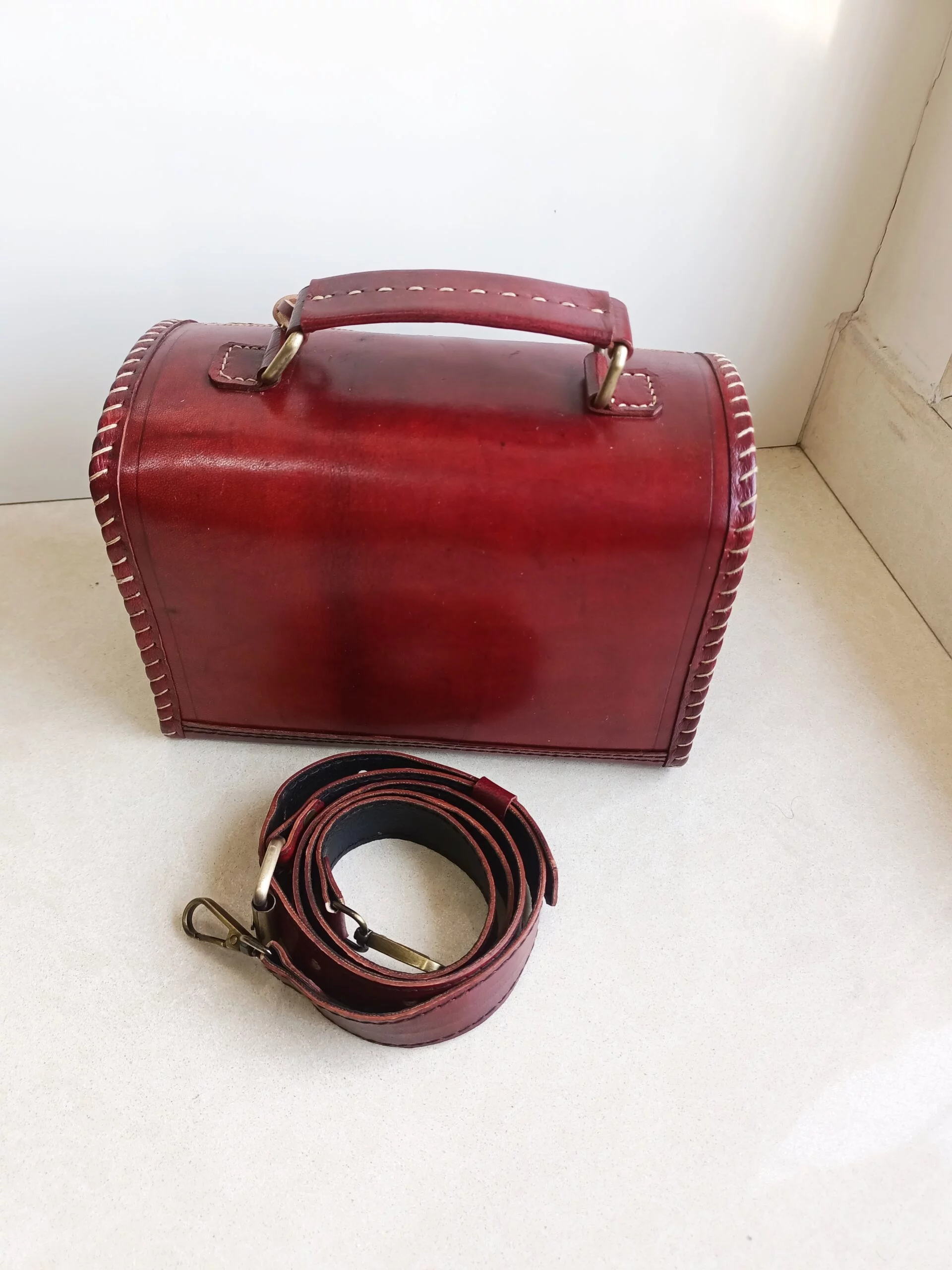 Handcrafted Kutchi Leather Box Sling Bag / Hut Bag with Premium Hand Embroidery - Image 4