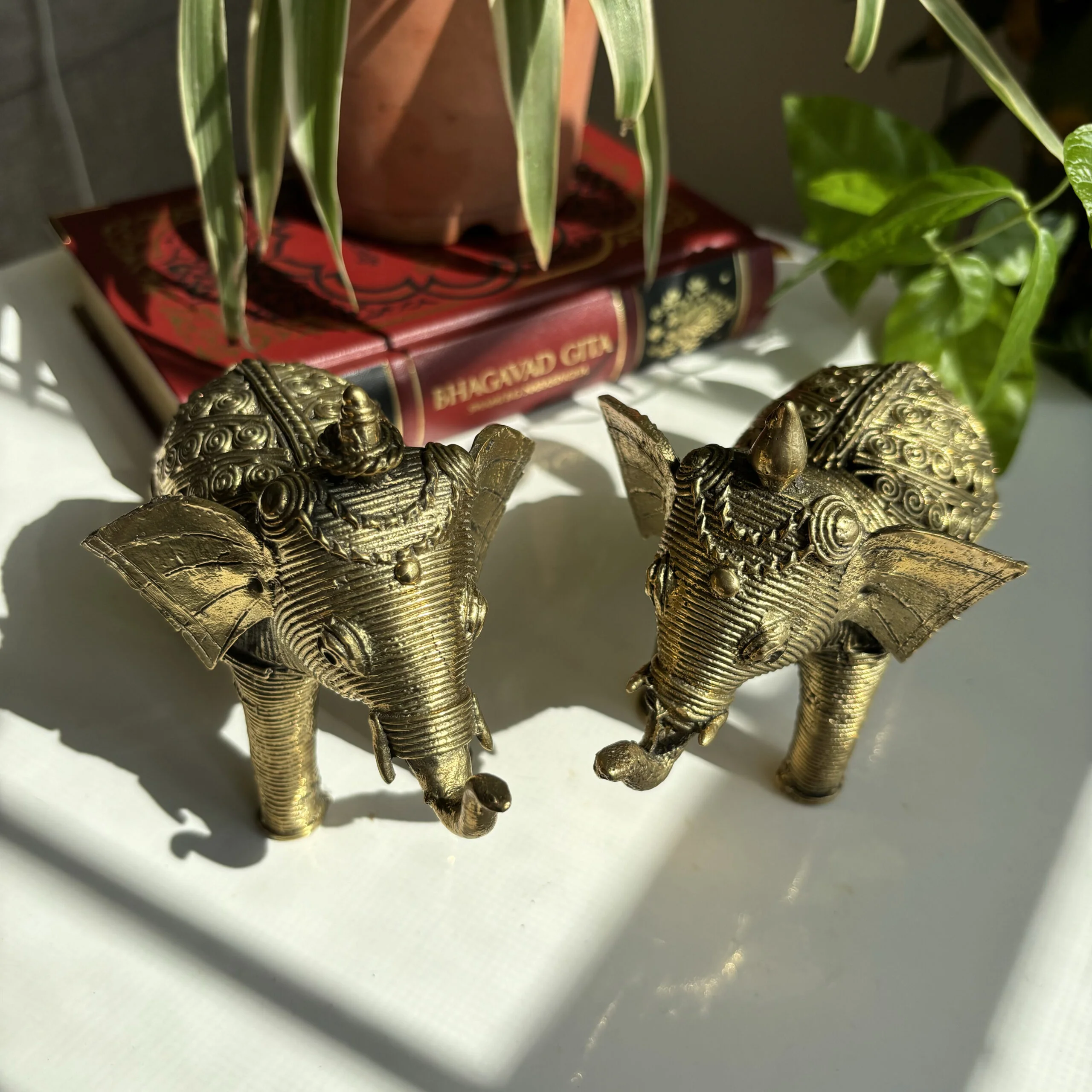 Handcrafted Dhokra Elephant with Design work (Set of 2)