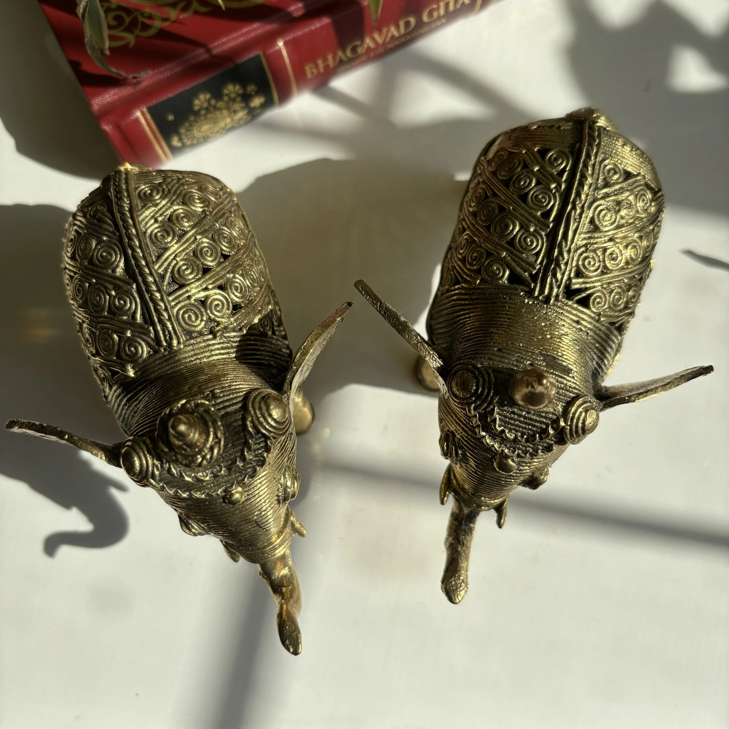 Handcrafted Dhokra Elephant with Design work (Set of 2) - Image 2
