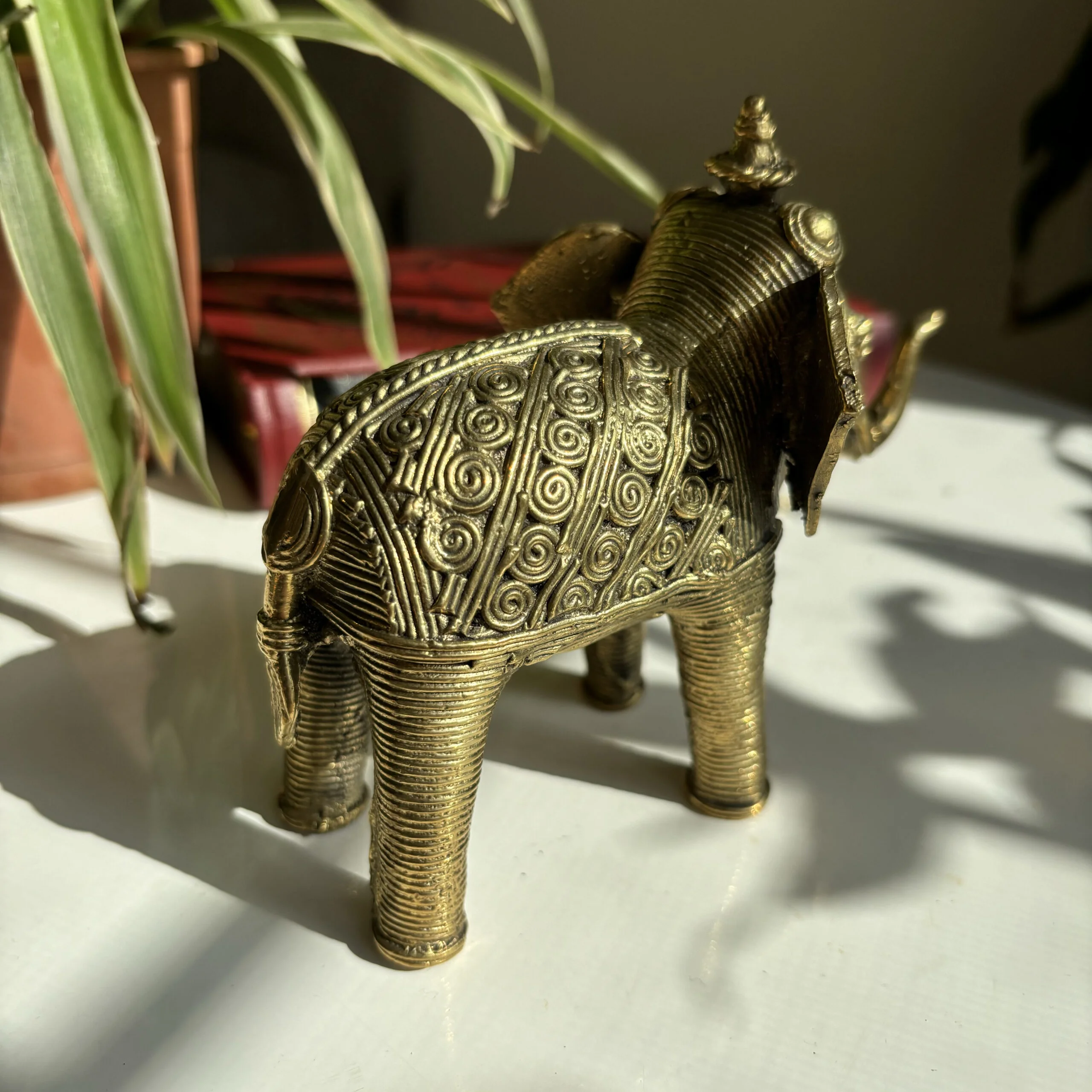 Handcrafted Dhokra Elephant with Design work (Set of 2) - Image 3