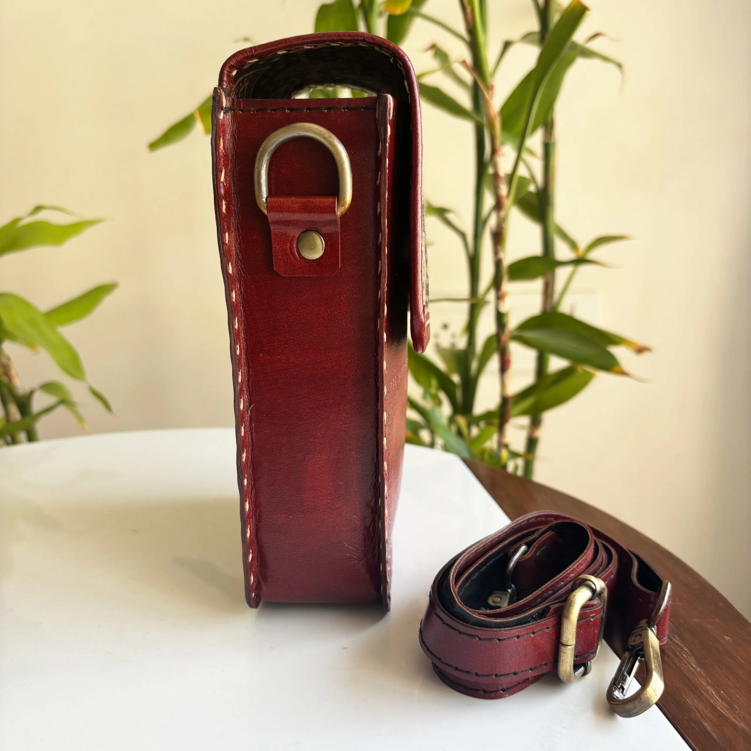 Handcrafted Kutchi Leather Mashru silk Phone Sling Bag - Image 6