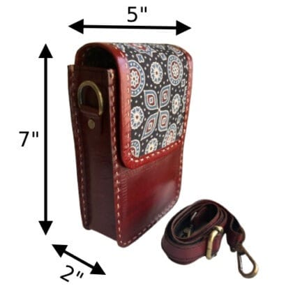 Handcrafted Kutchi Leather Mashru silk Phone Sling Bag - Image 2