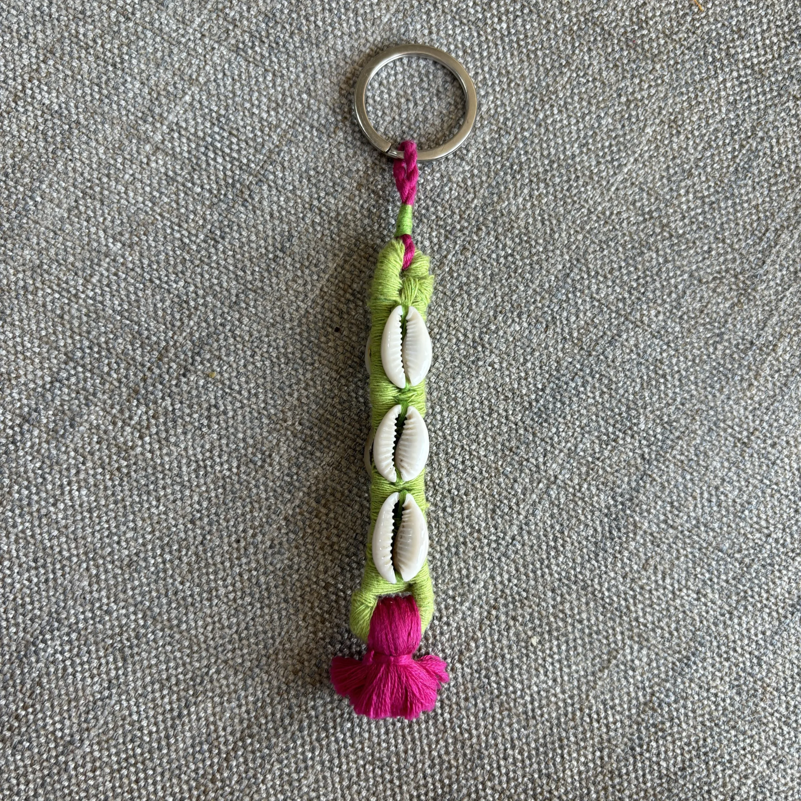 Boho / Tribal Green-Magenta Cowrie With Tassle Key Chain