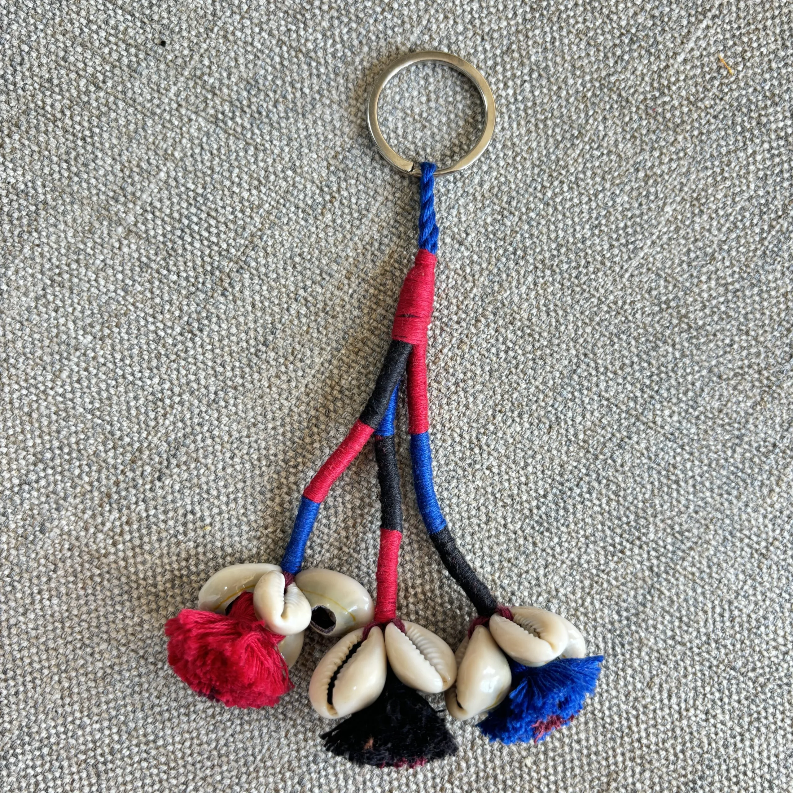 Boho / Tribal Blue-Red-Black Cowrie With Tassle Key Chains - Image 3