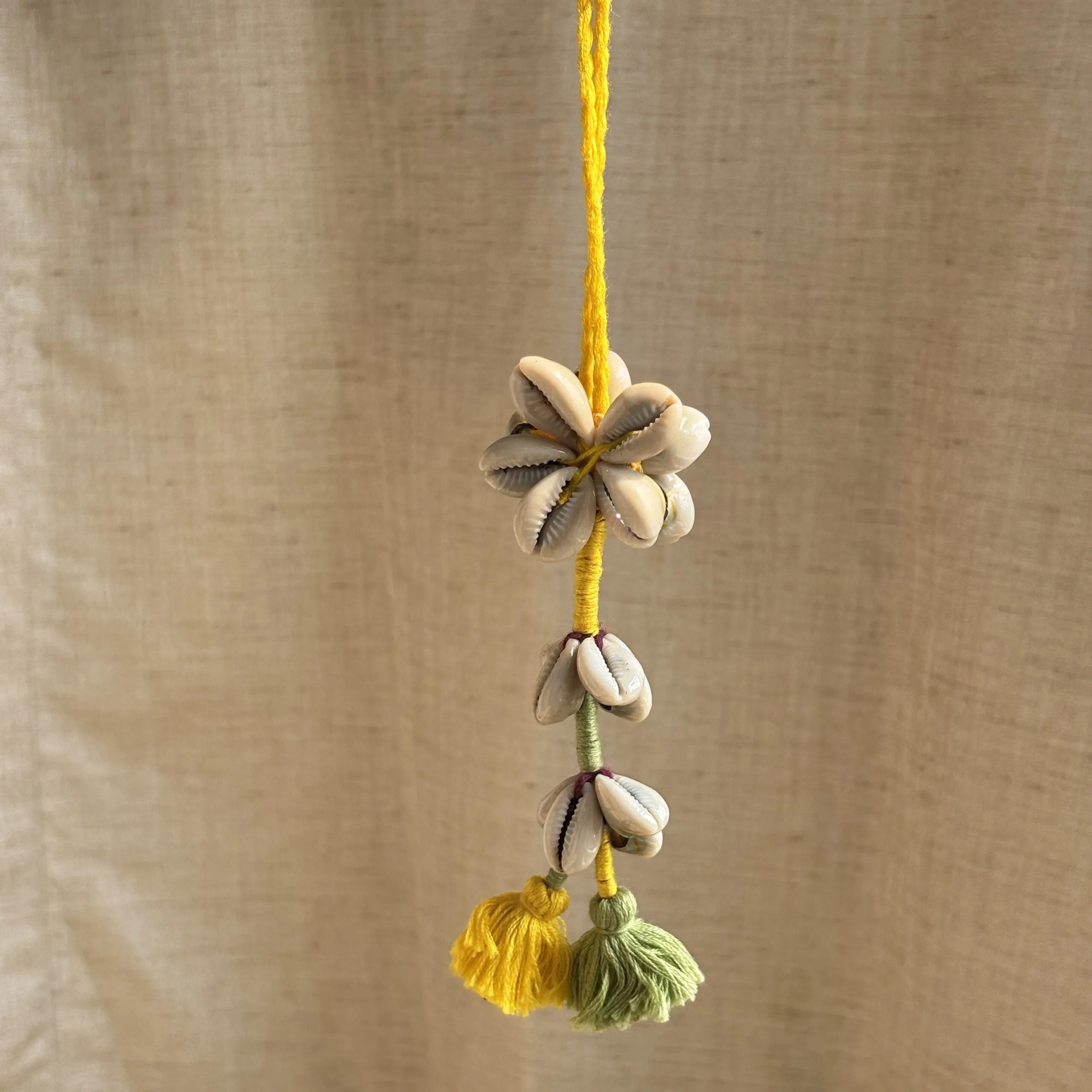 Boho / Tribal Yellow-Green Cowrie Flower - Car / Bag Charms - Image 2