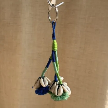 Boho / Tribal Blue-Green Cowrie Tassle Key Chain - Image 3