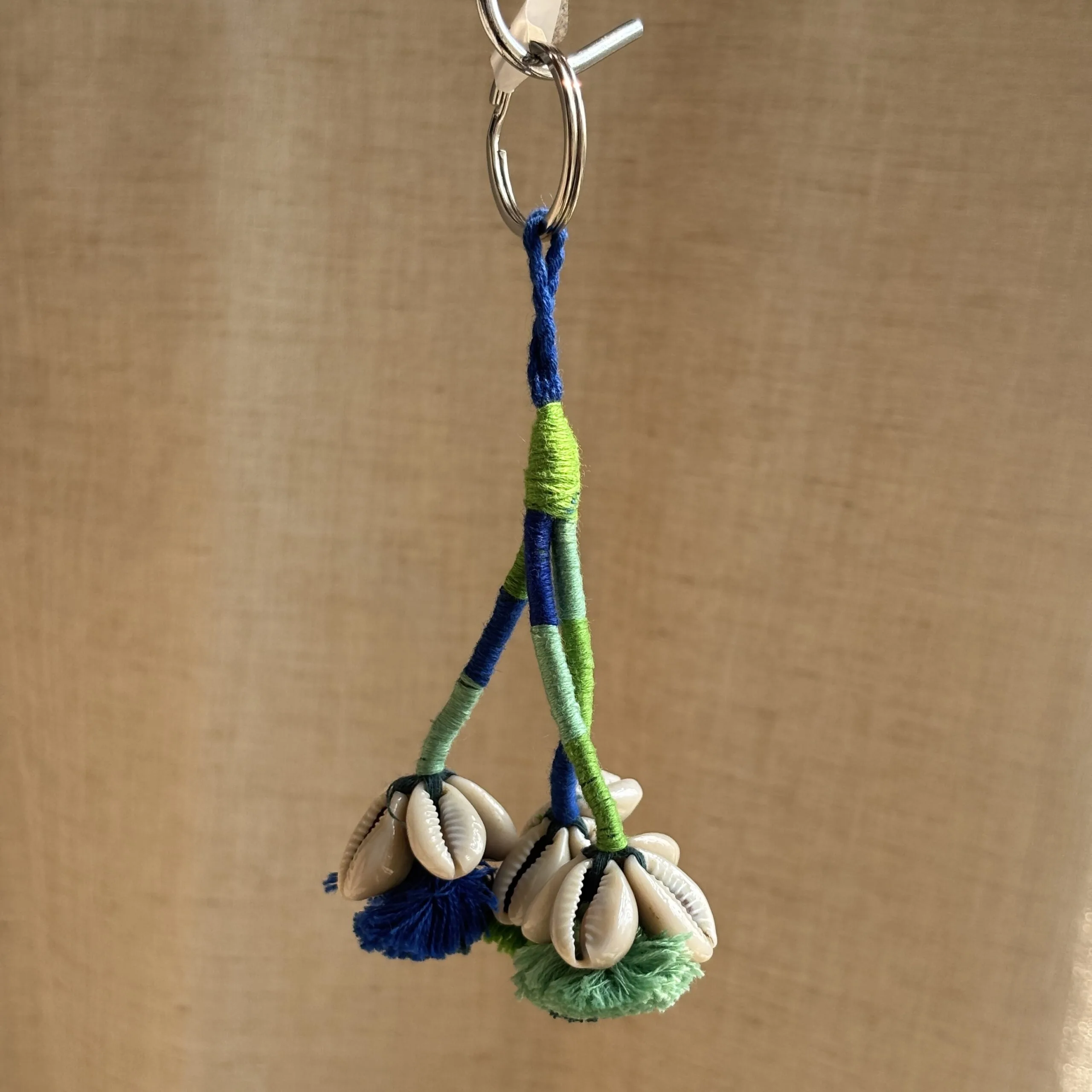 Boho / Tribal Blue-Green Cowrie Tassle Key Chain - Image 3