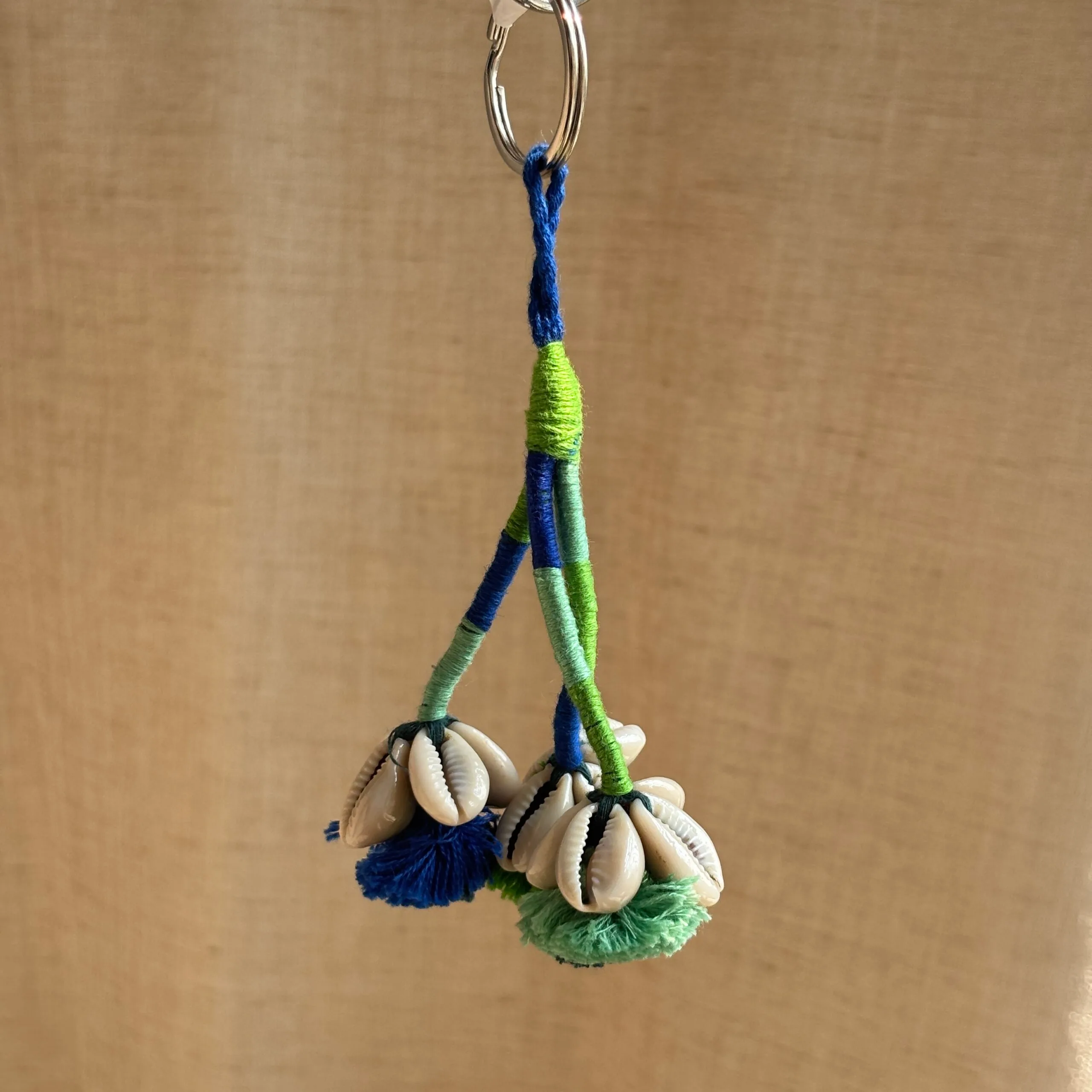 Boho / Tribal Blue-Green Cowrie Tassle Key Chain - Image 2