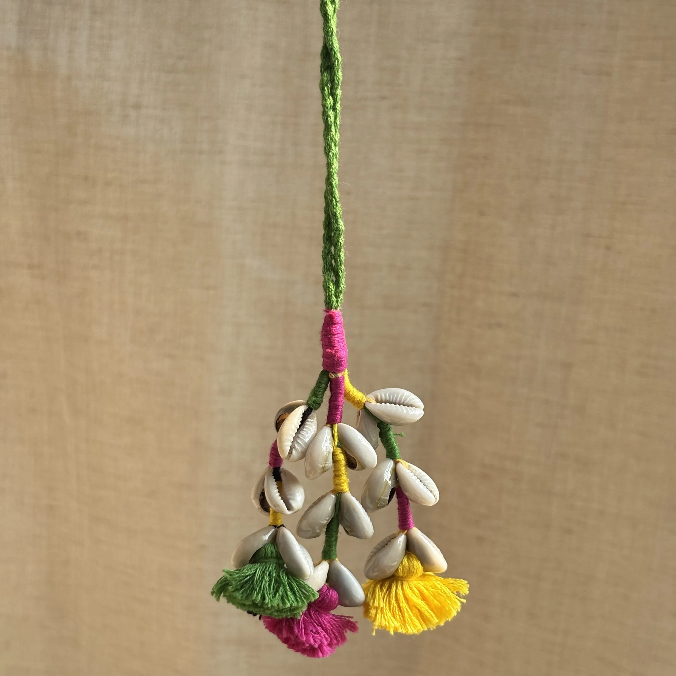 Boho / Tribal Yellow-Magenta-Green 3 Lines Cowrie - Car / Bag Charms - Image 2